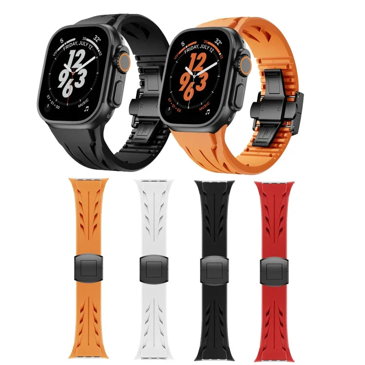 Pulseira de Relógio em Silicone com Fivela Borboleta Preta em Aço Inoxidável Tailor, Para Apple Watch 44mm / 45mm / 46mm / 49mm