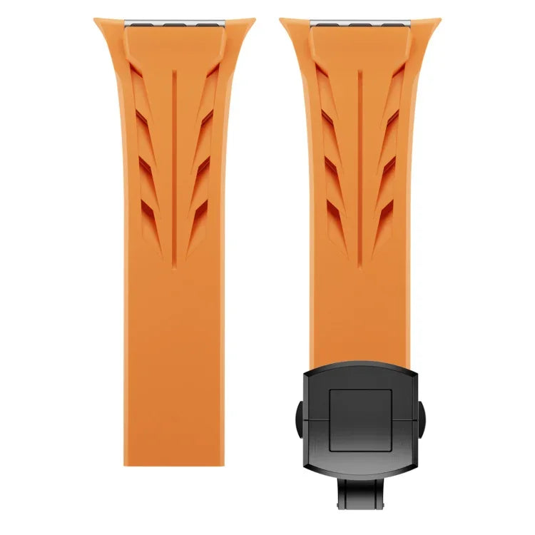 Pulseira de Relógio em Silicone com Fivela Borboleta Preta em Aço Inoxidável Tailor, Para Apple Watch 44mm / 45mm / 46mm / 49mm