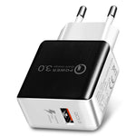 Carregador Rápido Retrátil 1USB QC 3.0 Ficha UE, QC 3.0 Preto, QC 3.0 Branco