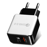 Carregador Rápido Retrátil 1USB QC 3.0 Ficha UE, QC 3.0 Preto, QC 3.0 Branco