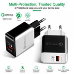 Carregador Rápido Retrátil 1USB QC 3.0 Ficha UE, QC 3.0 Preto, QC 3.0 Branco