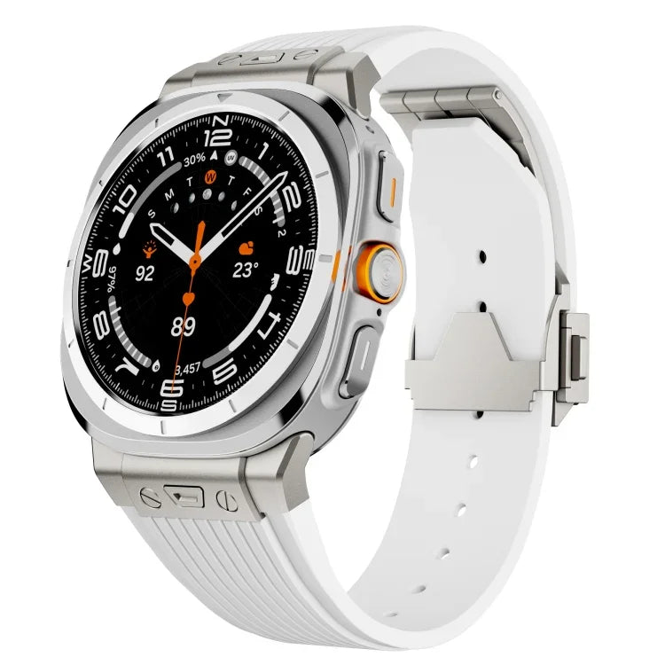 Pulseira de Relógio em Silicone com Conector em Titânio e Fivela Prateada, Para Samsung Galaxy Watch Ultra 47mm / Ultra 2025