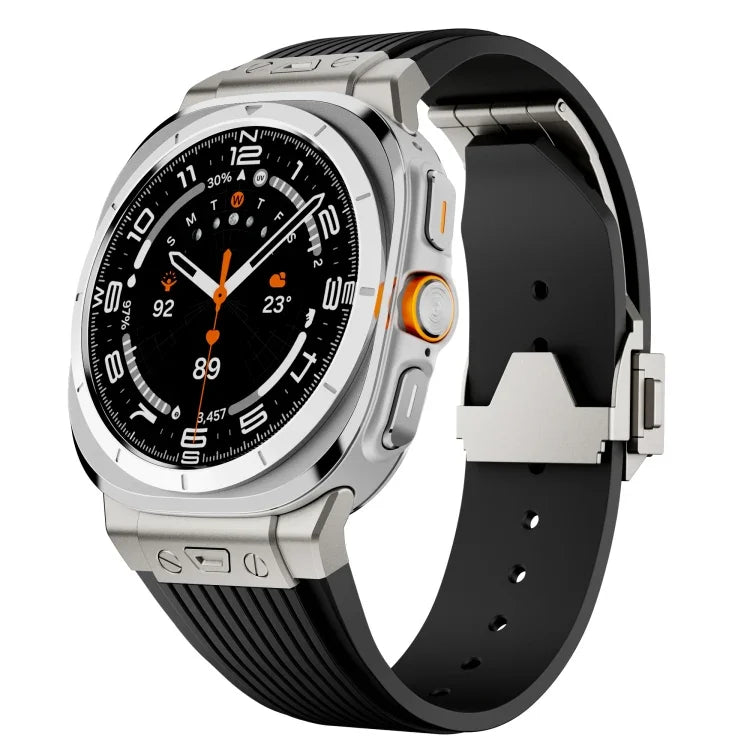 Titanium Connector Silver Buckle Silicone Watch Band, For Samsung Galaxy Watch Ultra 47mm / Ultra 2025