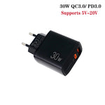 Carregador PD31 30W USB-C / Type-C + USB-A com Cabo de Dados 2 em 1 Type-C+8 Pinos, Ficha UE, Ficha UE + Cabo de Dados 2 em 1