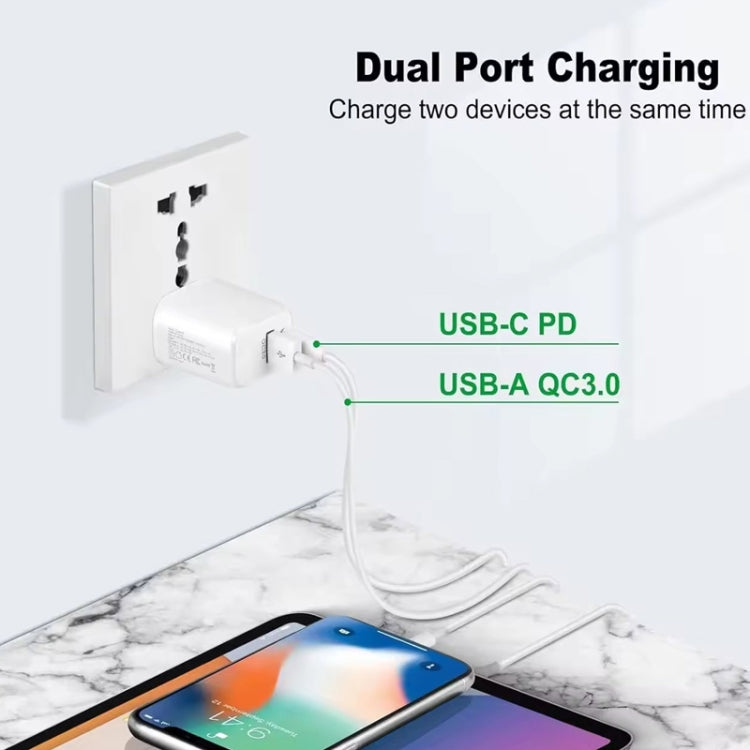 Carregador PD31 30W USB-C / Type-C + USB-A com Cabo de Dados 2 em 1 Type-C+8 Pinos, Ficha UE, Ficha UE + Cabo de Dados 2 em 1