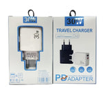 Carregador PD31 30W USB-C / Type-C + USB-A com Cabo de Dados 2 em 1 Type-C+8 Pinos, Ficha UE, Ficha UE + Cabo de Dados 2 em 1