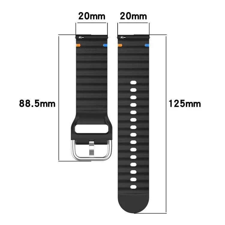 Correia de Relógio em Silicone com Grão Ondulado e Costura 20mm, Para Samsung Galaxy Watch 7 40 / 44mm