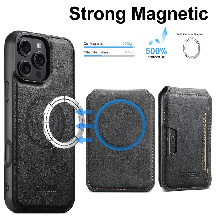 Capa de telemóvel em pele com textura de couro Suteni M3 Card Bag MagSafe, para iPhone 13 Pro Max, para iPhone 13 Pro, para iPhone 13, para iPhone 12, para iPhone 12 Pro Max, para iPhone 12 Pro