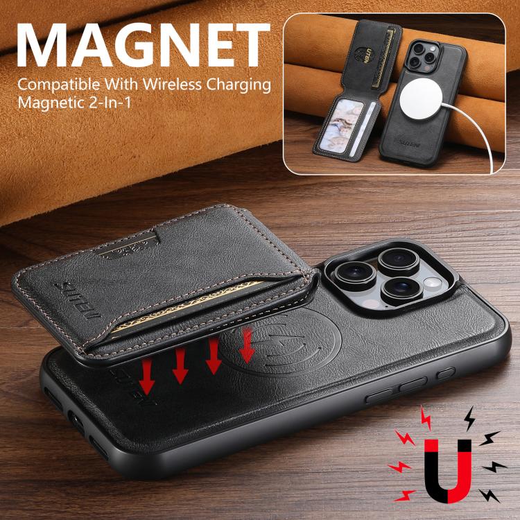Capa de telemóvel em pele com textura de couro Suteni M3 Card Bag MagSafe, para iPhone 13 Pro Max, para iPhone 13 Pro, para iPhone 13, para iPhone 12, para iPhone 12 Pro Max, para iPhone 12 Pro