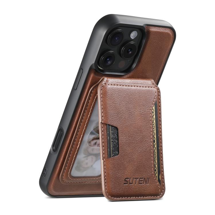 Capa de telemóvel em pele com textura de couro Suteni M3 Card Bag MagSafe, para iPhone 13 Pro Max, para iPhone 13 Pro, para iPhone 13, para iPhone 12, para iPhone 12 Pro Max, para iPhone 12 Pro