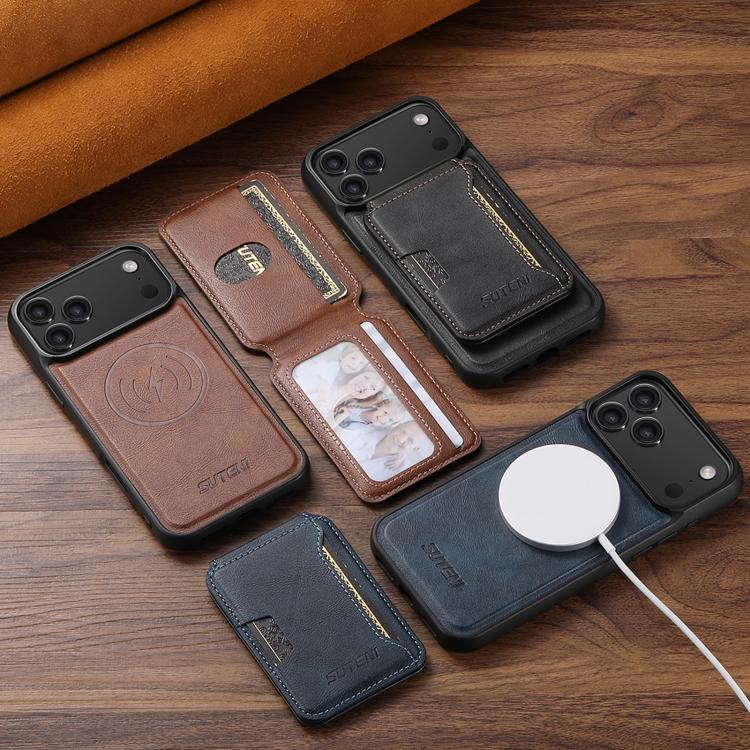 Capa de telemóvel em pele com textura de couro Suteni M3 Card Bag MagSafe, para iPhone 13 Pro Max, para iPhone 13 Pro, para iPhone 13, para iPhone 12, para iPhone 12 Pro Max, para iPhone 12 Pro