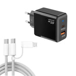 Carregador PD41 GaN PD 45W + USB com Cabo de Dados USB-C para USB-C / 8 Pinos para iPhone, Ficha UE, Ficha UE