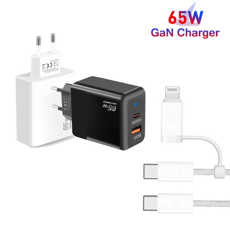 Carregador PD41 GaN PD 45W + USB com Cabo de Dados USB-C para USB-C / 8 Pinos para iPhone, Ficha UE, Ficha UE