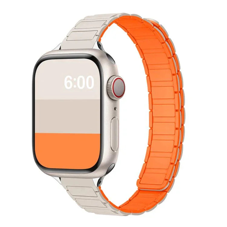 Pulseira Magnética Slim de Silicone em Forma de I com Três Contas, para Apple Watch 46mm / 49mm / 45mm / 44mm, para Apple Watch 42mm / 41mm / 40mm / 38mm