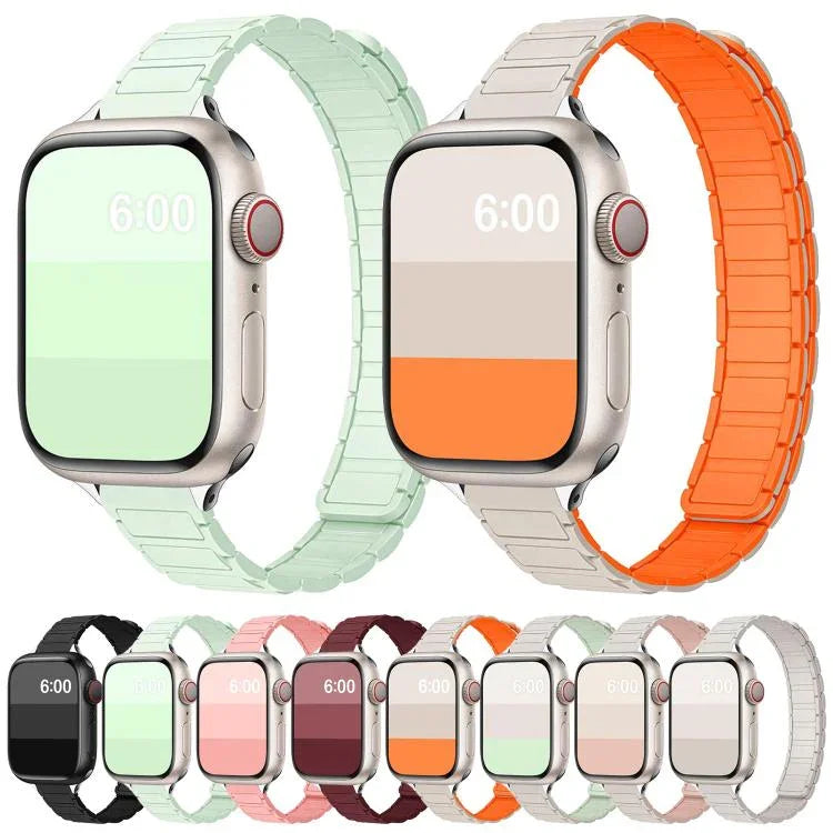 Pulseira Magnética Slim de Silicone em Forma de I com Três Contas, para Apple Watch 46mm / 49mm / 45mm / 44mm, para Apple Watch 42mm / 41mm / 40mm / 38mm