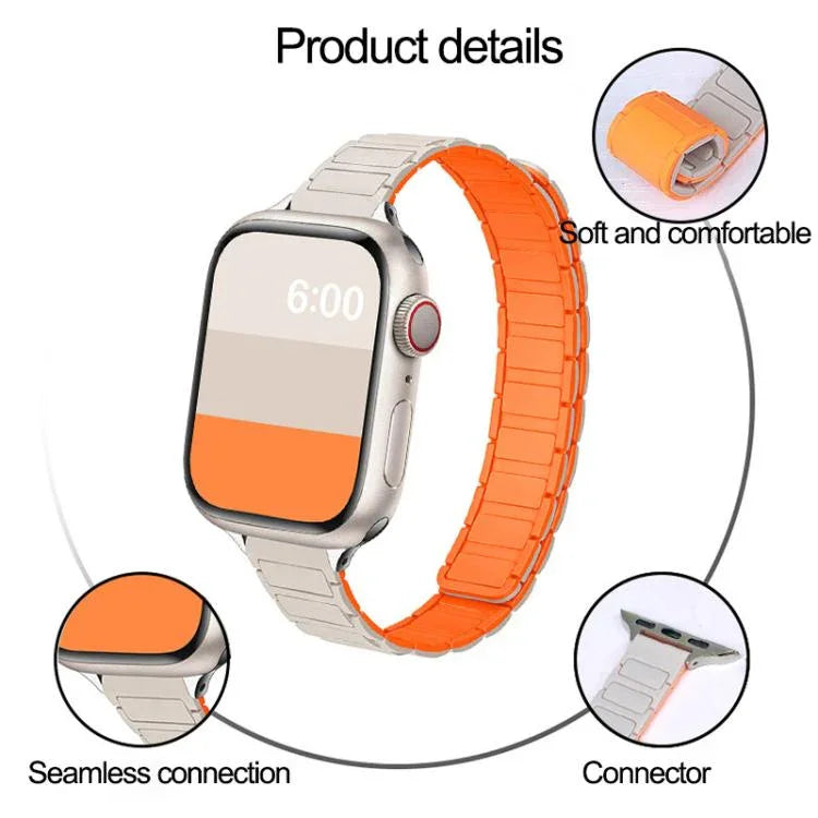 Pulseira Magnética Slim de Silicone em Forma de I com Três Contas, para Apple Watch 46mm / 49mm / 45mm / 44mm, para Apple Watch 42mm / 41mm / 40mm / 38mm