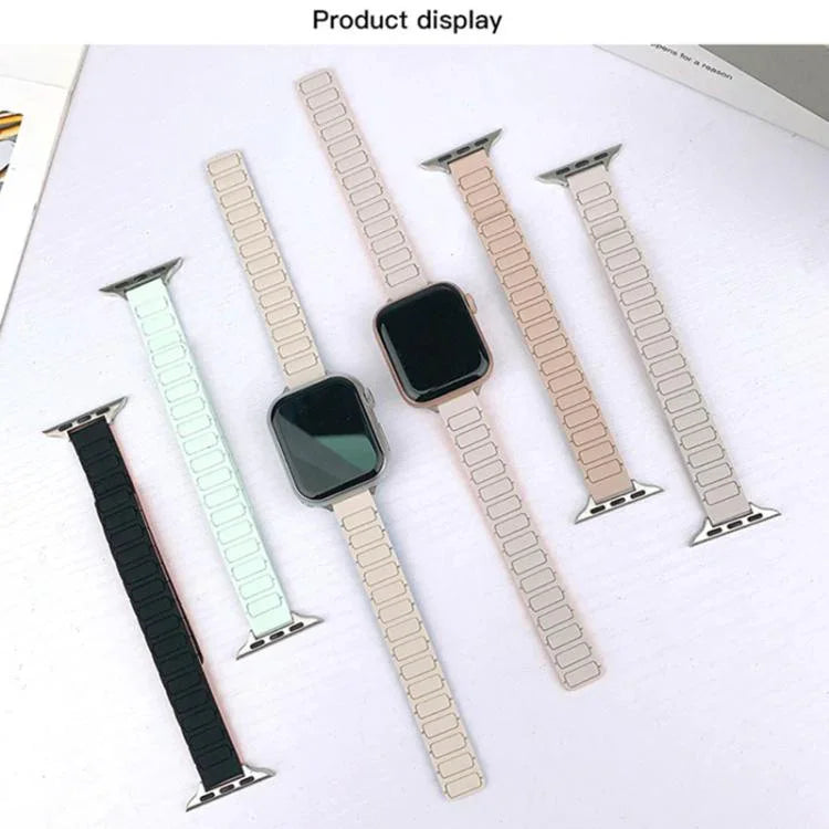 Pulseira Magnética Slim de Silicone em Forma de I com Três Contas, para Apple Watch 46mm / 49mm / 45mm / 44mm, para Apple Watch 42mm / 41mm / 40mm / 38mm