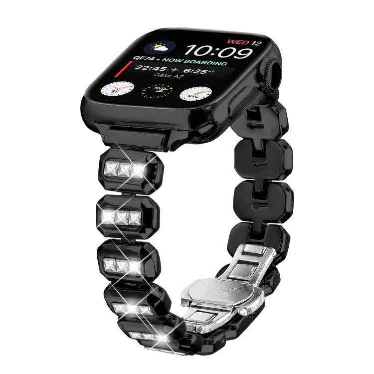 Pulseira com Fivela Borboleta e Pequenos Diamantes Quadrados, para Apple Watch 46mm / 49mm / 45mm / 44mm, para Apple Watch 42mm / 41mm / 40mm / 38mm