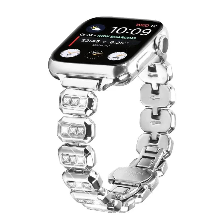 Pulseira com Fivela Borboleta e Pequenos Diamantes Quadrados, para Apple Watch 46mm / 49mm / 45mm / 44mm, para Apple Watch 42mm / 41mm / 40mm / 38mm