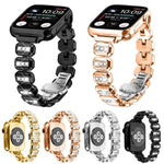 Pulseira com Fivela Borboleta e Pequenos Diamantes Quadrados, para Apple Watch 46mm / 49mm / 45mm / 44mm, para Apple Watch 42mm / 41mm / 40mm / 38mm