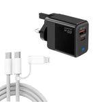 Carregador PD41 GaN PD 45W + USB com Cabo de Dados USB-C para USB-C / 8 Pinos para iPhone, Ficha UK, Ficha UK