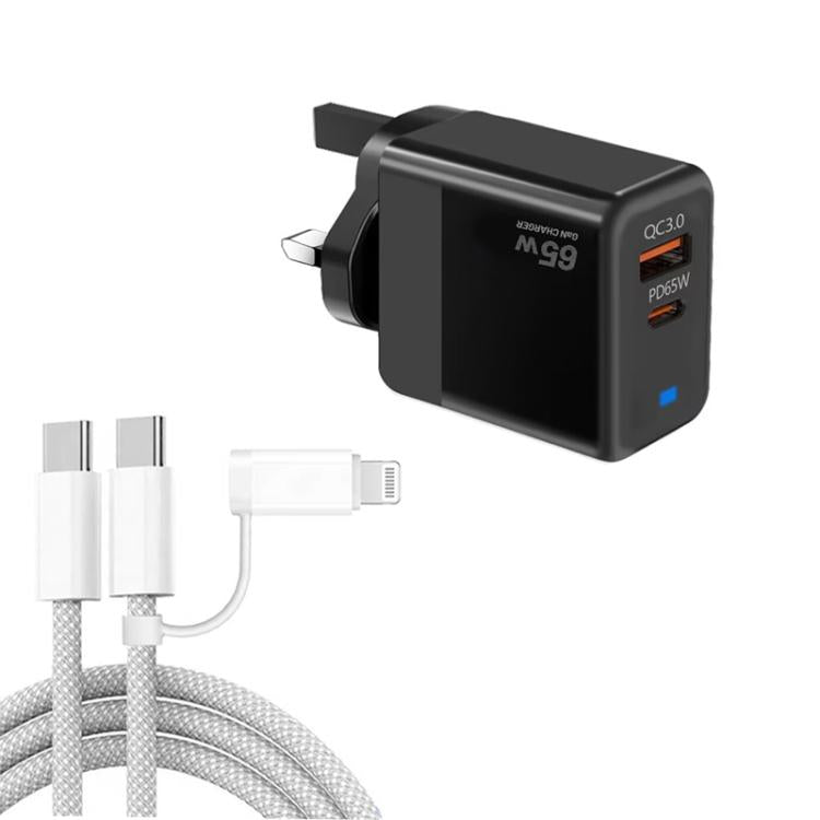 Carregador PD41 GaN PD 45W + USB com Cabo de Dados USB-C para USB-C / 8 Pinos para iPhone, Ficha UK, Ficha UK