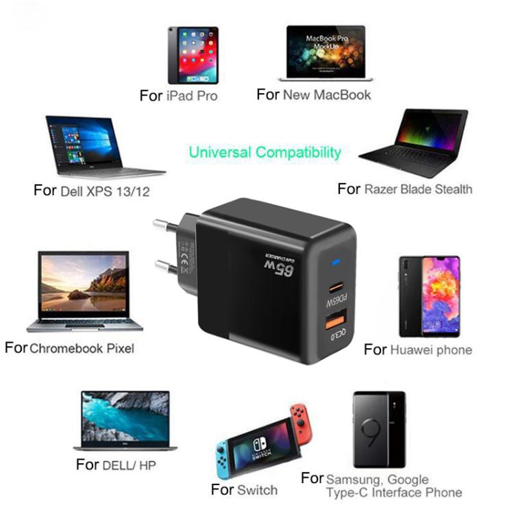 Carregador PD41 GaN PD 45W + USB com Cabo de Dados Type-C para Type-C, Ficha UE, Ficha UE