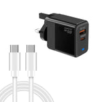 Carregador PD41 GaN PD 45W + USB com Cabo de Dados Type-C para Type-C, Ficha UK, Ficha EUA