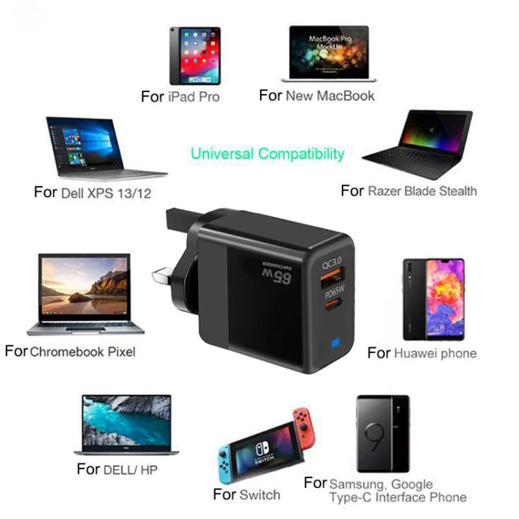 Carregador PD41 GaN PD 45W + USB com Cabo de Dados Type-C para Type-C, Ficha UK, Ficha EUA