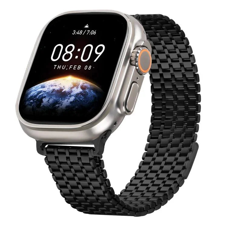 Bracelete de Relógio em Aço com Loop Magnético de Nove Contas, Para Apple Watch 46mm / 49mm / 45mm / 44mm, Para Apple Watch 42mm / 41mm / 40mm / 38mm
