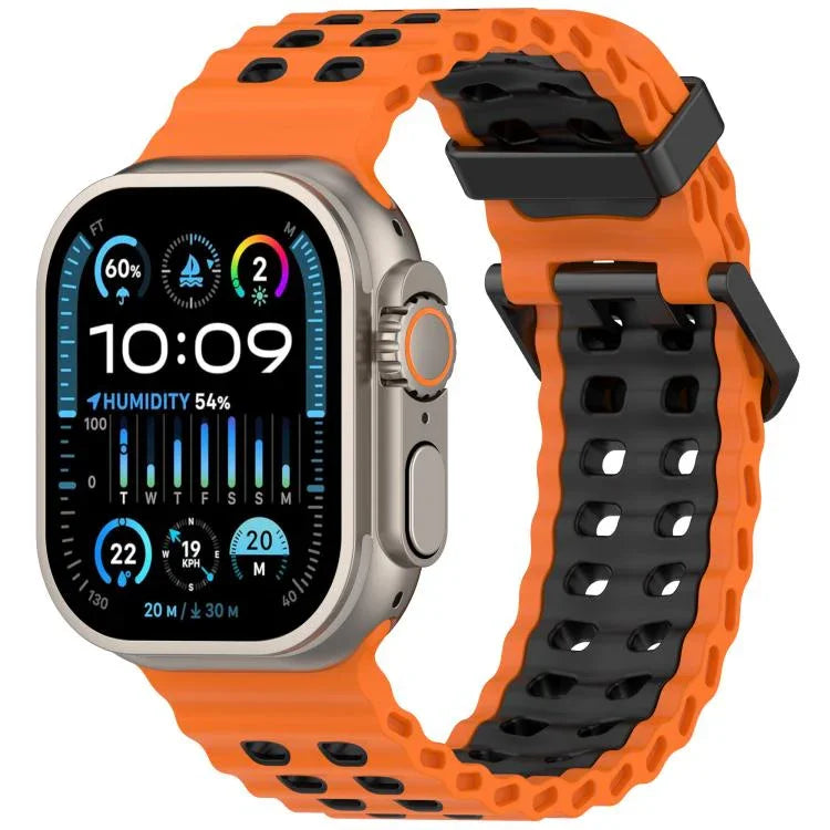 Pulseira de Silicone Oceano Bicolor com Dupla Fileira de Furos, para Apple Watch 46mm / 49mm / 45mm / 44mm