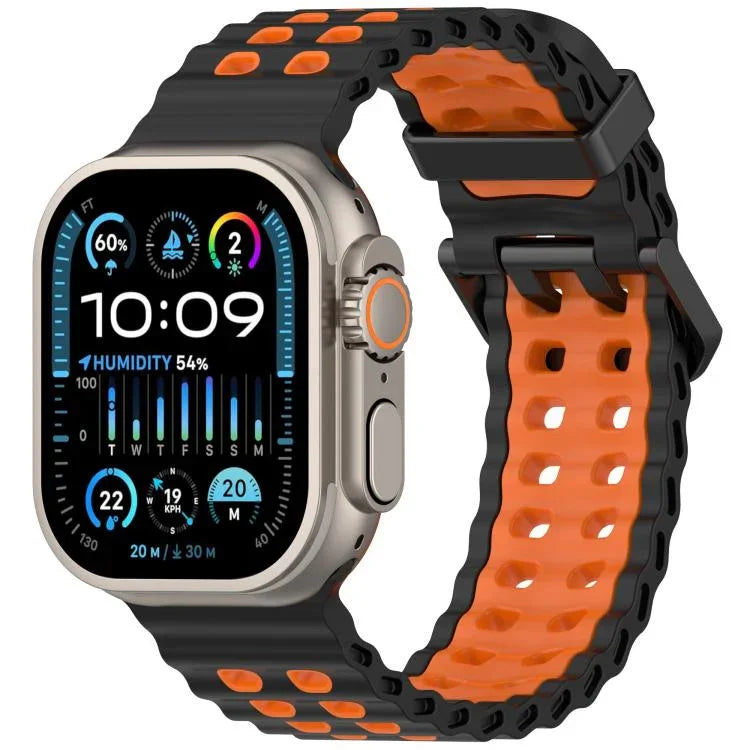 Pulseira de Silicone Oceano Bicolor com Dupla Fileira de Furos, para Apple Watch 46mm / 49mm / 45mm / 44mm