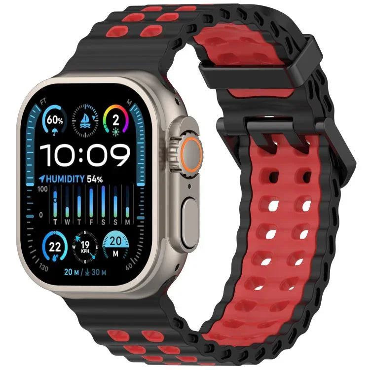 Pulseira de Silicone Oceano Bicolor com Dupla Fileira de Furos, para Apple Watch 46mm / 49mm / 45mm / 44mm