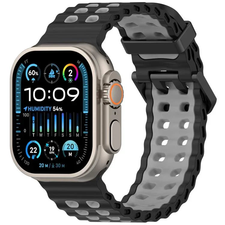 Pulseira de Silicone Oceano Bicolor com Dupla Fileira de Furos, para Apple Watch 46mm / 49mm / 45mm / 44mm