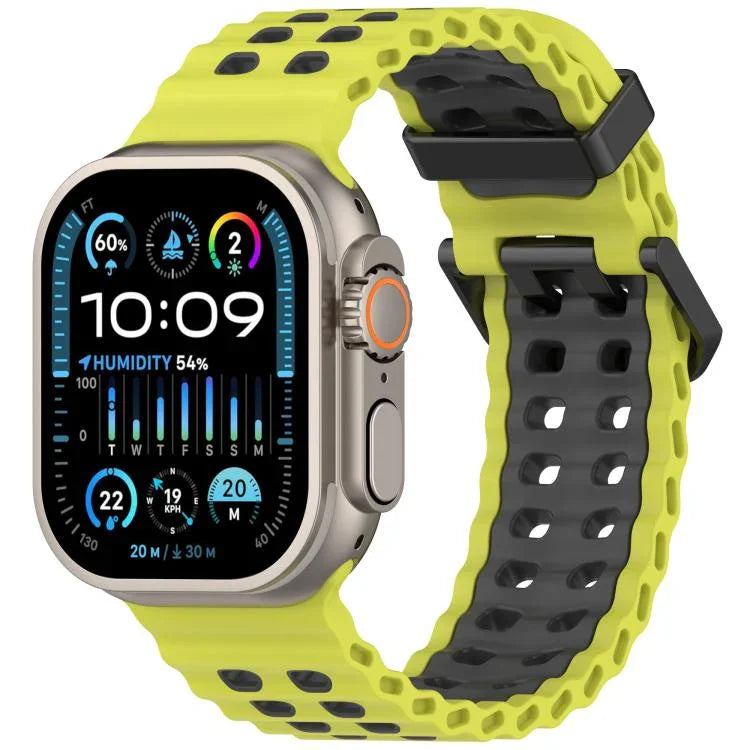 Pulseira de Silicone Oceano Bicolor com Dupla Fileira de Furos, para Apple Watch 46mm / 49mm / 45mm / 44mm