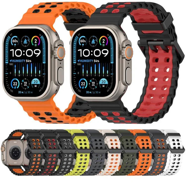Pulseira de Silicone Oceano Bicolor com Dupla Fileira de Furos, para Apple Watch 46mm / 49mm / 45mm / 44mm
