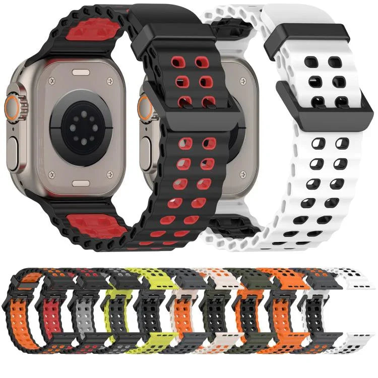 Pulseira de Silicone Oceano Bicolor com Dupla Fileira de Furos, para Apple Watch 46mm / 49mm / 45mm / 44mm