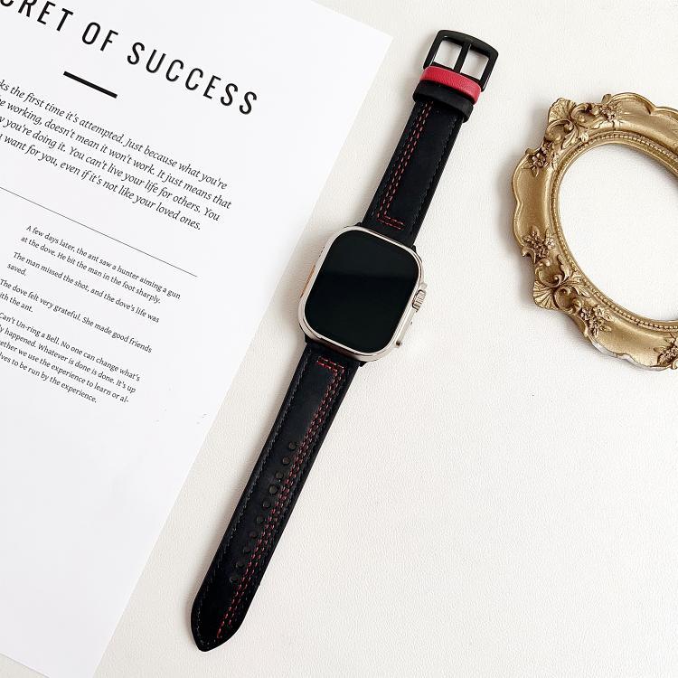 Bracelete de Relógio em Pele com Fivela Tri-Estrela de 7 Linhas, Para Apple Watch 46mm / 49mm / 45mm / 44mm, Para Apple Watch 42mm / 41mm / 40mm / 38mm