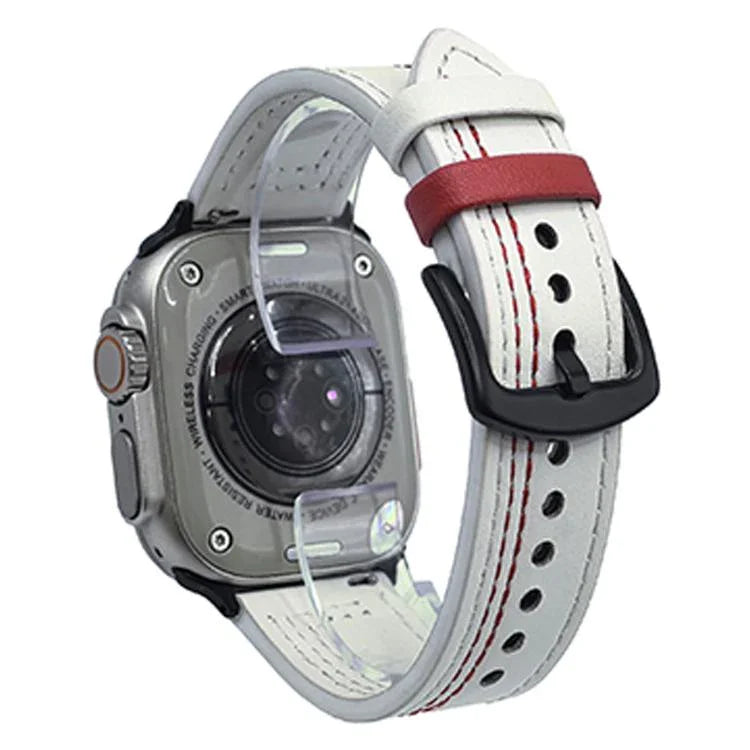 Bracelete de Relógio em Pele com Fivela Tri-Estrela de 7 Linhas, Para Apple Watch 46mm / 49mm / 45mm / 44mm, Para Apple Watch 42mm / 41mm / 40mm / 38mm