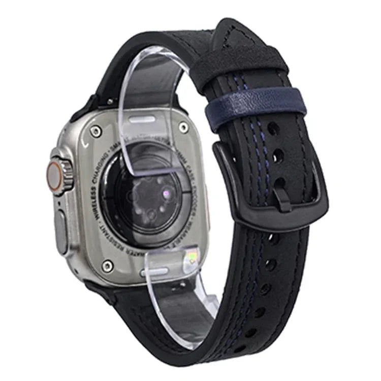 Bracelete de Relógio em Pele com Fivela Tri-Estrela de 7 Linhas, Para Apple Watch 46mm / 49mm / 45mm / 44mm, Para Apple Watch 42mm / 41mm / 40mm / 38mm