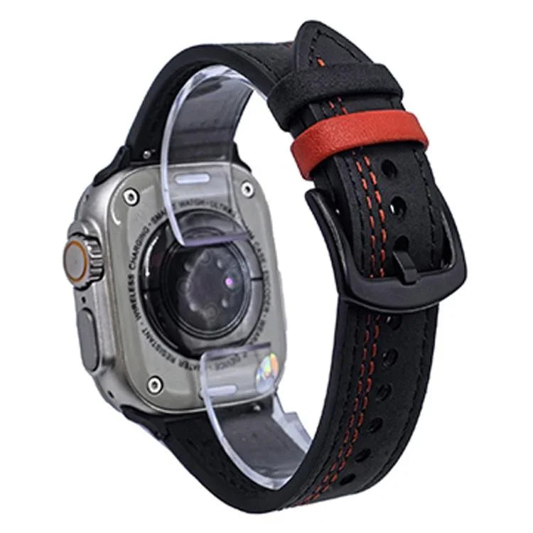 Bracelete de Relógio em Pele com Fivela Tri-Estrela de 7 Linhas, Para Apple Watch 46mm / 49mm / 45mm / 44mm, Para Apple Watch 42mm / 41mm / 40mm / 38mm