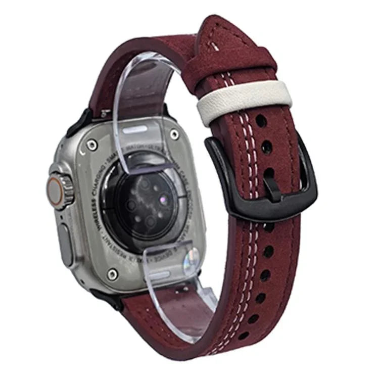 Bracelete de Relógio em Pele com Fivela Tri-Estrela de 7 Linhas, Para Apple Watch 46mm / 49mm / 45mm / 44mm, Para Apple Watch 42mm / 41mm / 40mm / 38mm