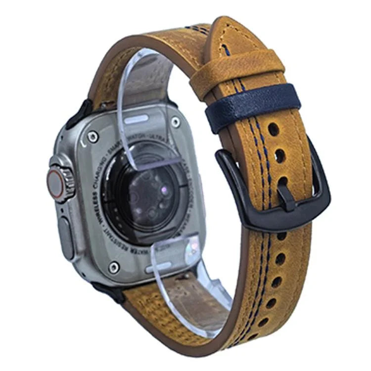 Bracelete de Relógio em Pele com Fivela Tri-Estrela de 7 Linhas, Para Apple Watch 46mm / 49mm / 45mm / 44mm, Para Apple Watch 42mm / 41mm / 40mm / 38mm