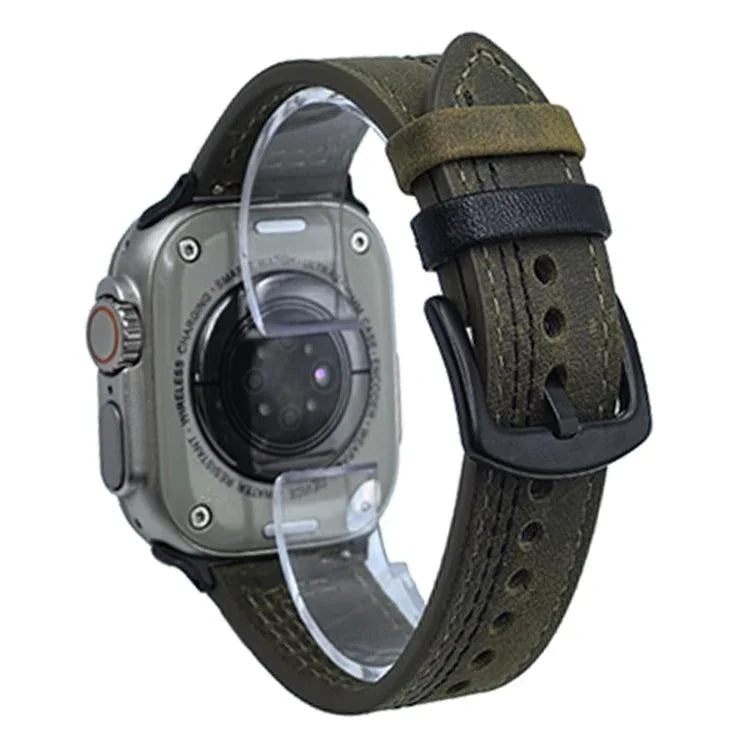 Bracelete de Relógio em Pele com Fivela Tri-Estrela de 7 Linhas, Para Apple Watch 46mm / 49mm / 45mm / 44mm, Para Apple Watch 42mm / 41mm / 40mm / 38mm