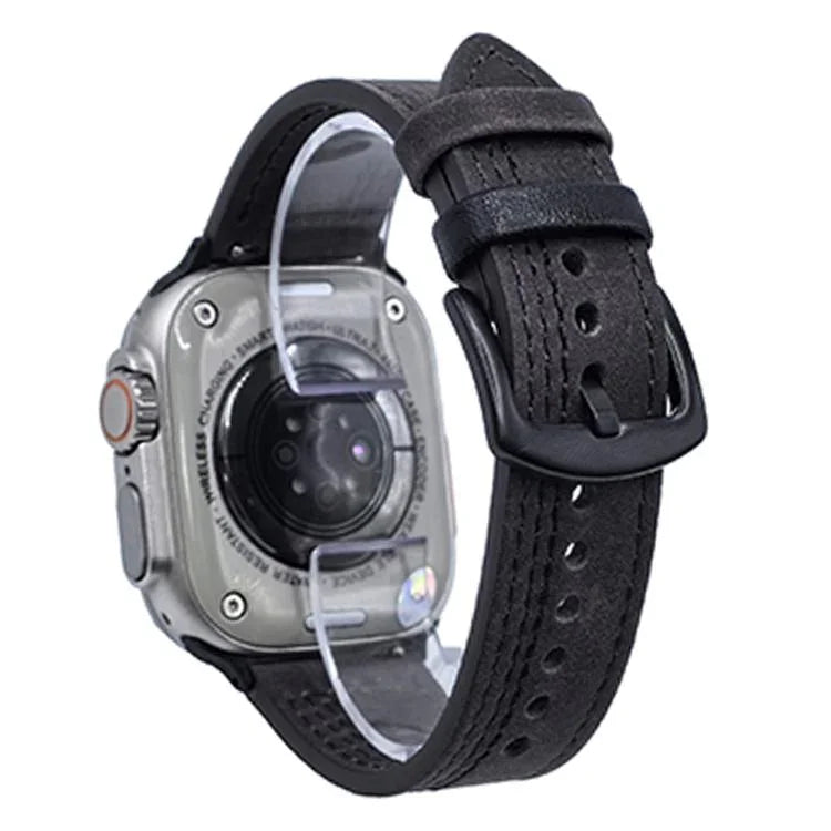 Bracelete de Relógio em Pele com Fivela Tri-Estrela de 7 Linhas, Para Apple Watch 46mm / 49mm / 45mm / 44mm, Para Apple Watch 42mm / 41mm / 40mm / 38mm