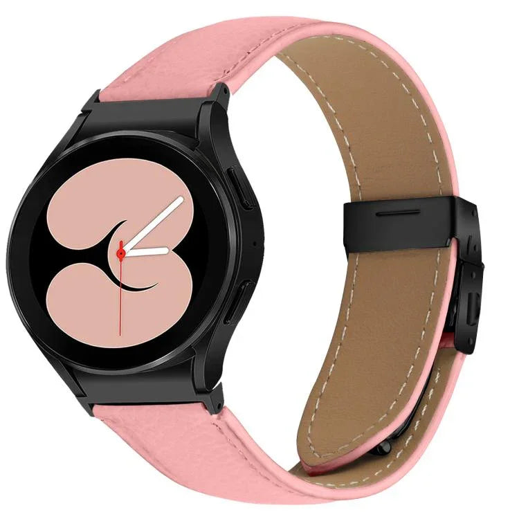 Correia de relógio em pele com textura de lichia e fivela Turtle Back preta, Para Samsung Galaxy Watch 7 40 / 44mm