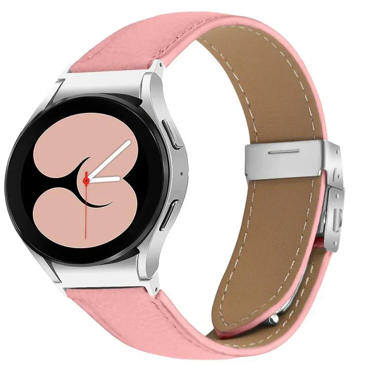 Correia de Relógio em Pele com Textura Lychee, Fivela Turtle Back em Prateado, Para Samsung Galaxy Watch 7 40 / 44mm