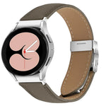 Correia de Relógio em Pele com Textura Lychee, Fivela Turtle Back em Prateado, Para Samsung Galaxy Watch 7 40 / 44mm