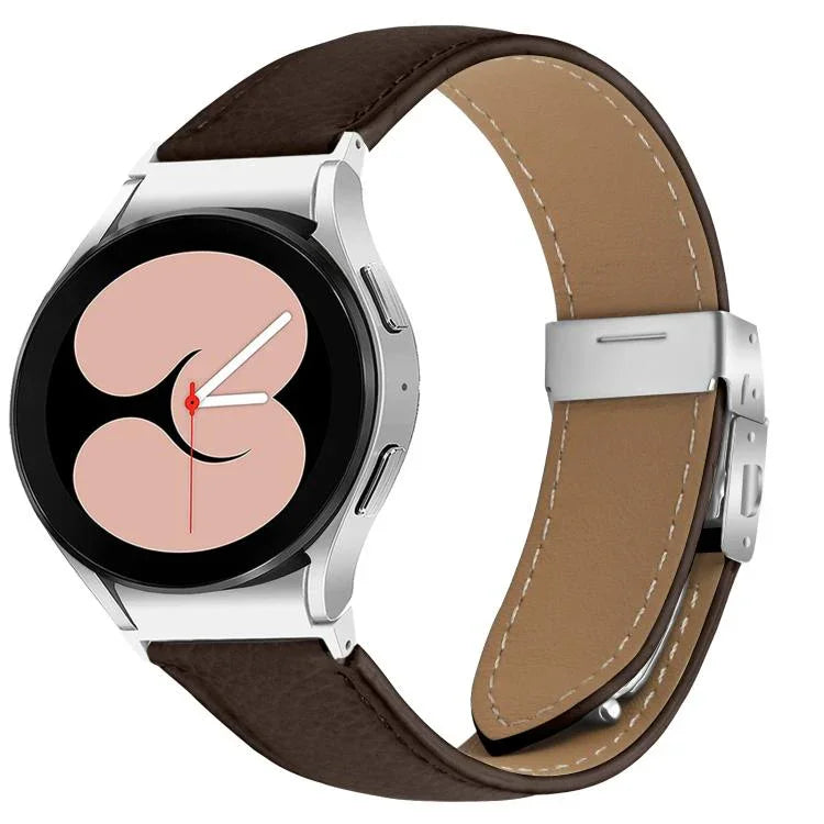 Correia de Relógio em Pele com Textura Lychee, Fivela Turtle Back em Prateado, Para Samsung Galaxy Watch 7 40 / 44mm