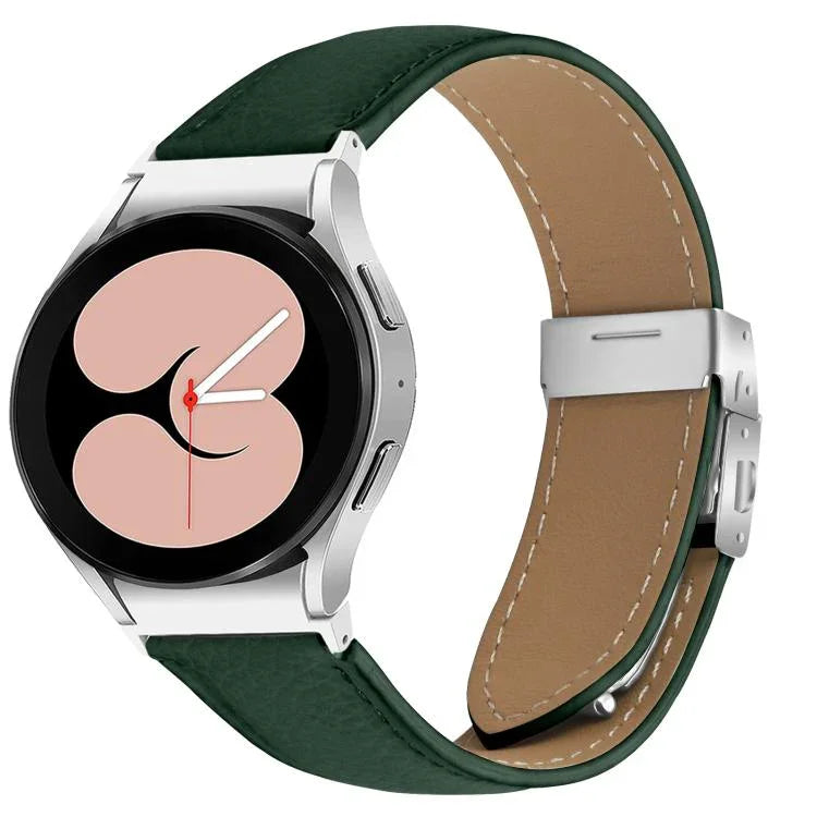 Correia de Relógio em Pele com Textura Lychee, Fivela Turtle Back em Prateado, Para Samsung Galaxy Watch 7 40 / 44mm